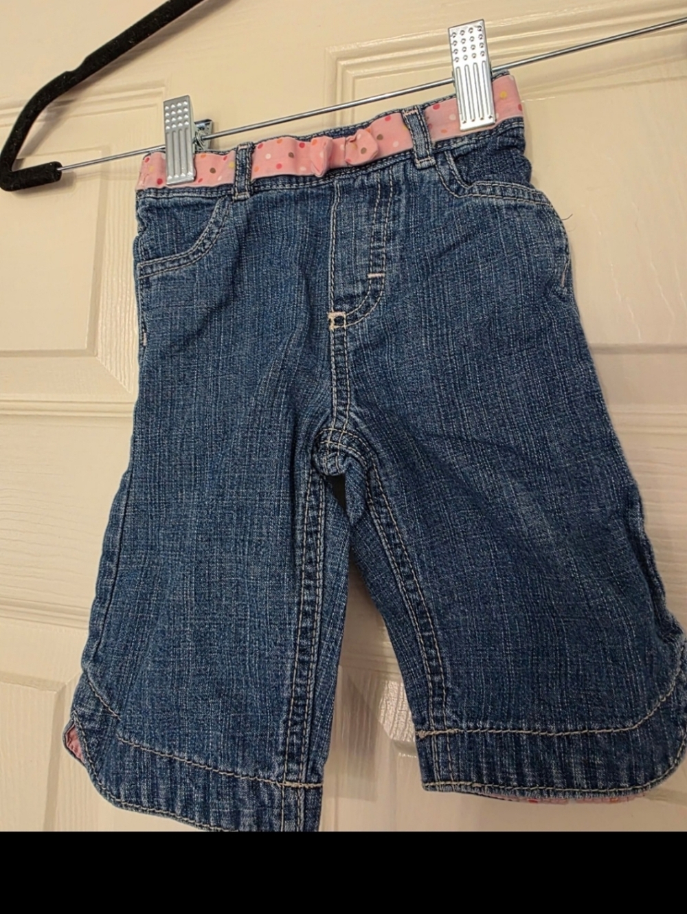 OshKosh B'gosh Blue Denim Capris with Pink Polka Trim